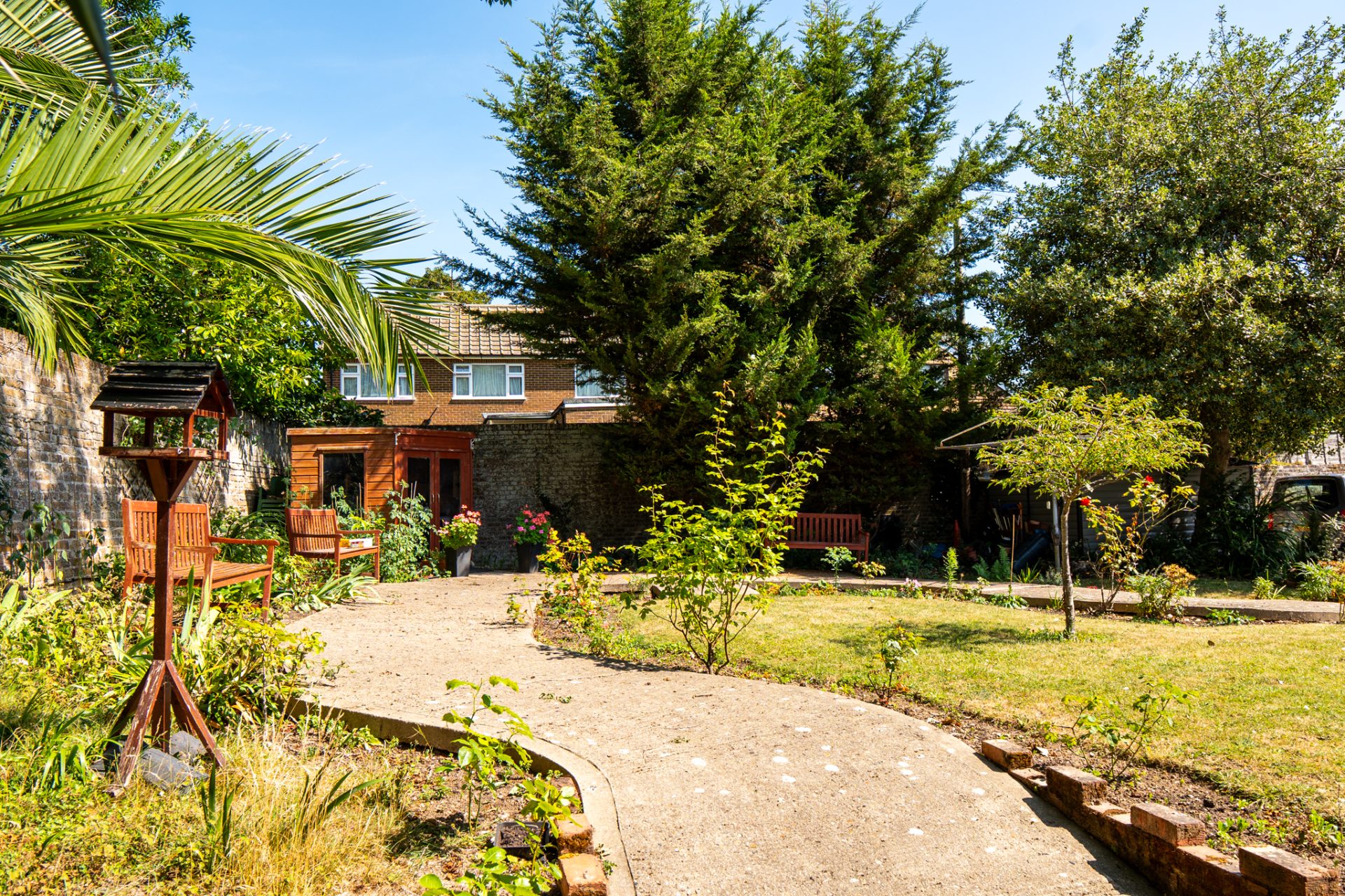 Garden pathway and seating area